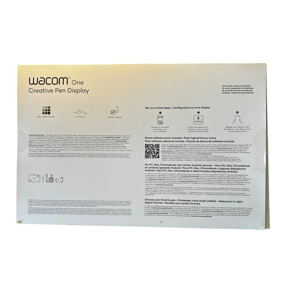 Wacom One Creative Pen Display 13.3 White DTC133W0A Drawing Tablet Graphics NEW